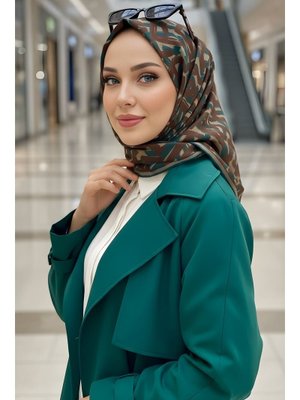 Kahve Zümrüt Soft Dijital Pamuklu Eşarp
