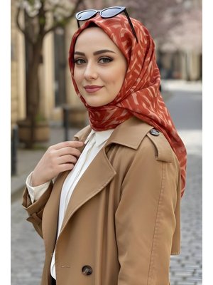 Kızıl Turuncu Soft Dijital Pamuklu Eşarp