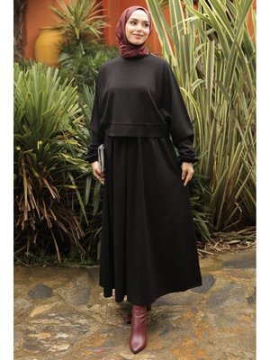 Siyah Oversize Sweat Etekli Modal Takım