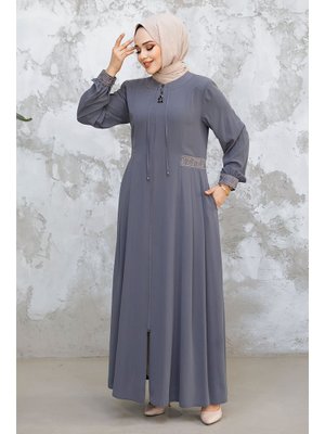 Pile Detaylı Gri Ferace 45271gr