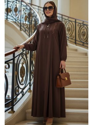 Fermuarlı Kahverengi Ferace 45311kh