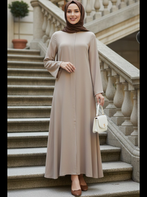 Fermuarlı Bej Abaya 85107bej