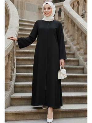 Fermuarlı Siyah Abaya 85107s