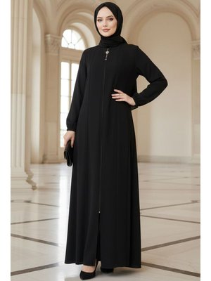 Fermuarlı Siyah Abaya 45307s
