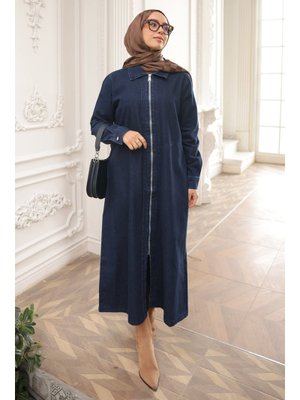 Lacivert Cepli Fermuarlı Kot Kap