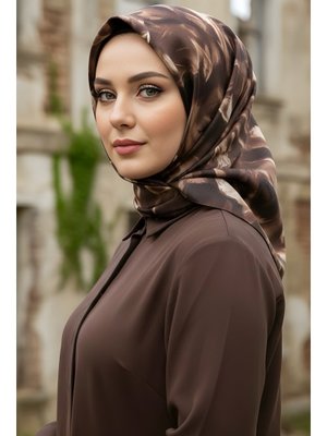 Kahverengi İpekhan Soft Dijital Pamuklu Eşarp