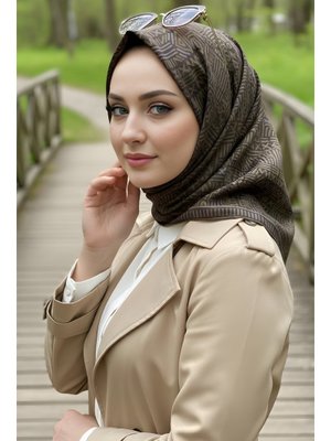 Koyu Haki Soft Dijital Pamuklu Eşarp