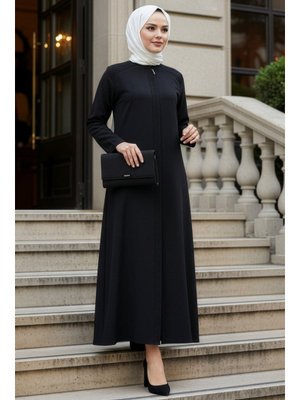 Fermuarlı Siyah Ferace 45312s