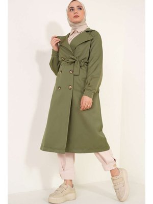 Haki Kruvaze Yaka Trençkot