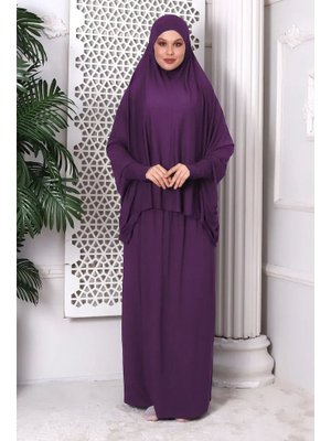 Mor İki Parça Pratik Namaz Elbisesi