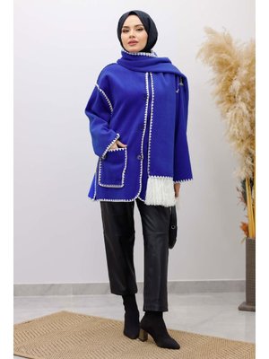 Atkılı Kaşe Kaban Saks Mavi