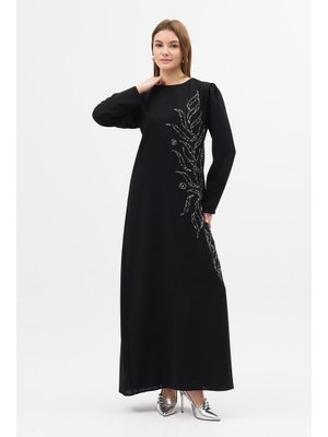 Siyah Lily Taş İşlemeli Abiye Elbise