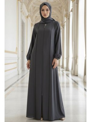 Fermuarlı Füme Abaya 45307fu