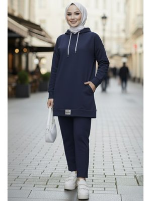 Lacivert Çift Cepli Kapüşonlu İkili Takım