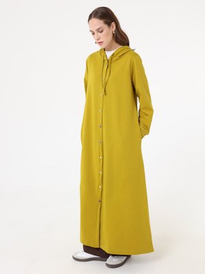 Kapüşon Detaylı Çıtçıtlı Spor Kap / Pardesü Zeytin Yağı