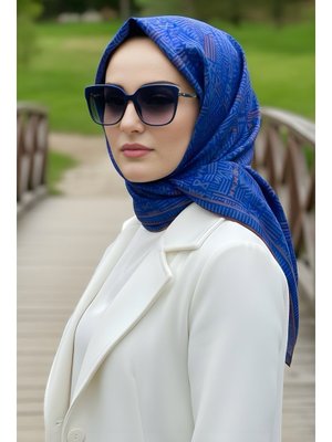 Saks Mavi Soft Dijital Pamuklu Eşarp