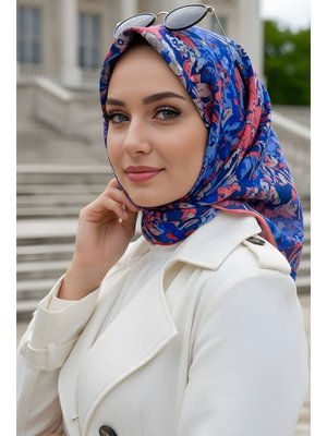 Mavi/fuşya Soft Dijital Pamuklu Eşarp