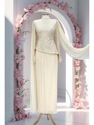 Ekru Masal Abiye Elbise