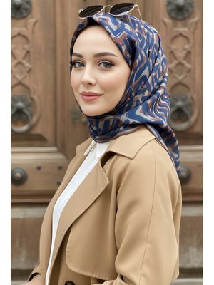 Koyu Lacivert Soft Dijital Pamuklu Eşarp
