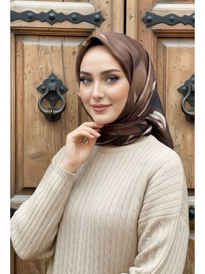 Kahverengi İpekhan Soft Dijital Pamuklu Eşarp