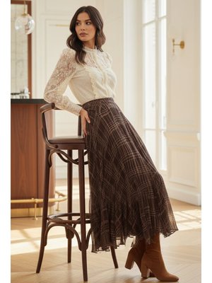 Kahverengi Yoryo Şifon Etek