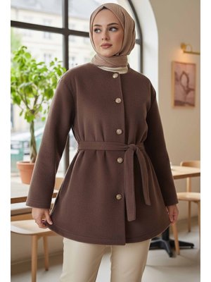 Vizon Vızon Değmeli Kuşaklı Kaşe Ceket