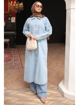 Mavi Cepli Fermuarlı Kot Kap