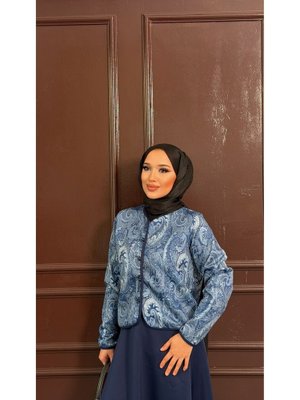 Lacivert Şal Desen Ceket Etek İkili Takım