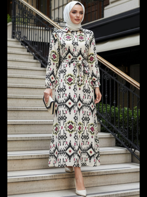 Desenli Siyah Elbise 24087s