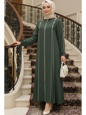 Fermuarlı Çağla Yeşili Ferace 45316cy