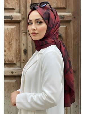 Bordo İpekhan Desenli Kraş Şal