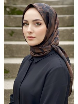 Kahverengi İpekhan Soft Dijital Pamuklu Eşarp