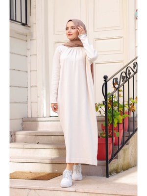 Merserize Pileli Gipe Detaylı Triko Elbise