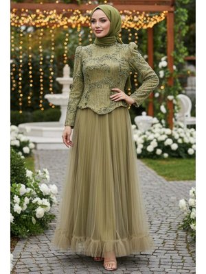 Boncuk İşlemeli Haki 55041hk