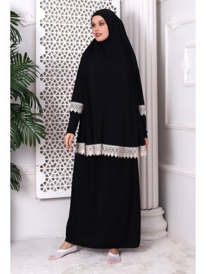 Siyah İki Parça Fistolu Pratik Alt Üst Namaz Elbisesi