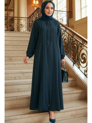 Fermuarlı Zümrüt Yeşili Ferace 45314zy