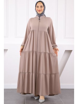 Bej Kol Lastikli Katlı Ferace