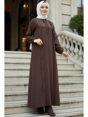 Fermuarlı Koyu Kahverengi Abaya 45309kkh