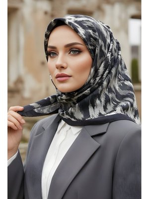 Siyah Gri İpekhan Soft Dijital Pamuklu Eşarp