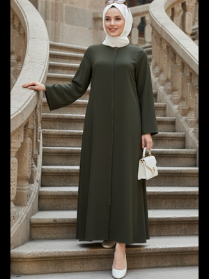 Fermuarlı Haki Abaya 85107hk
