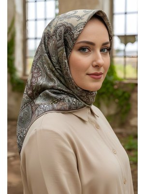 Açık Haki İpekhan Soft Dijital Pamuklu Eşarp