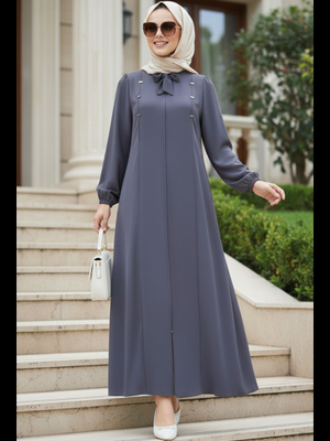Fermuarlı Koyu Füme Abaya 85102kfu