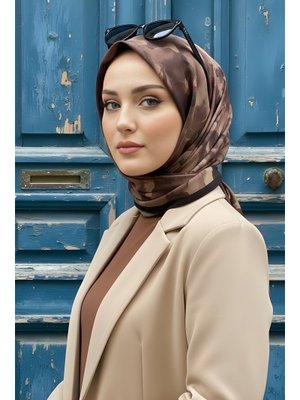 Kahverengi İpekhan Soft Dijital Pamuklu Eşarp