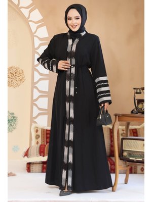 Desenli Siyah Abaya 45303s