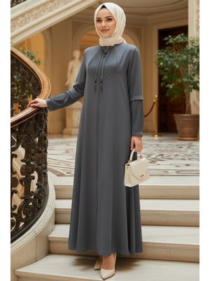 Fermuarlı Gri Abaya 45298gr