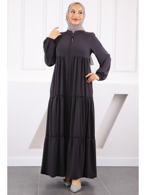 Füme Kol Lastikli Katlı Ferace