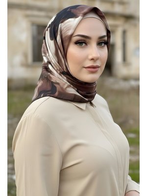 Kahverengi İpekhan Soft Dijital Pamuklu Eşarp