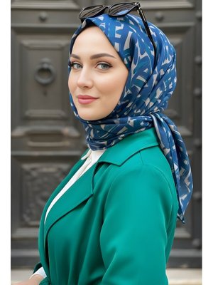 Lacivert Zümrüt Soft Dijital Pamuklu Eşarp