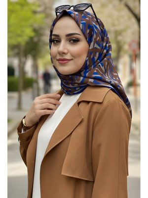 Kahverengi Saks Soft Dijital Pamuklu Eşarp