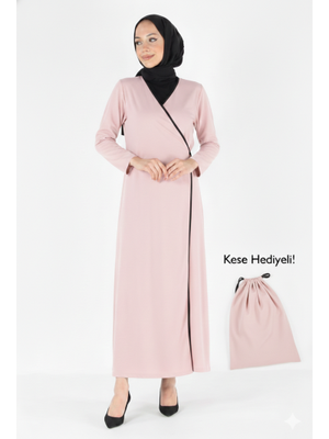 1998_pratik Yandan Bağlamalı Kruvaze Biye Kuşaklı Pamuk Kumaş Namaz Elbisesi